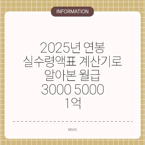 2025년 연봉 실수령액표 계산기로 알아본 월급 3000 5000 1억