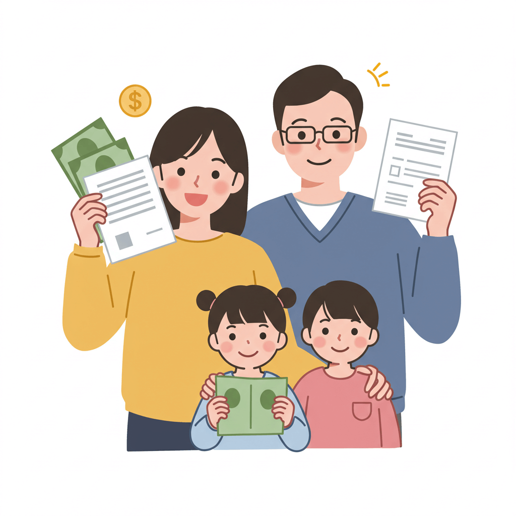 가족이 지원금을 받고 즐거원하는 장면 2