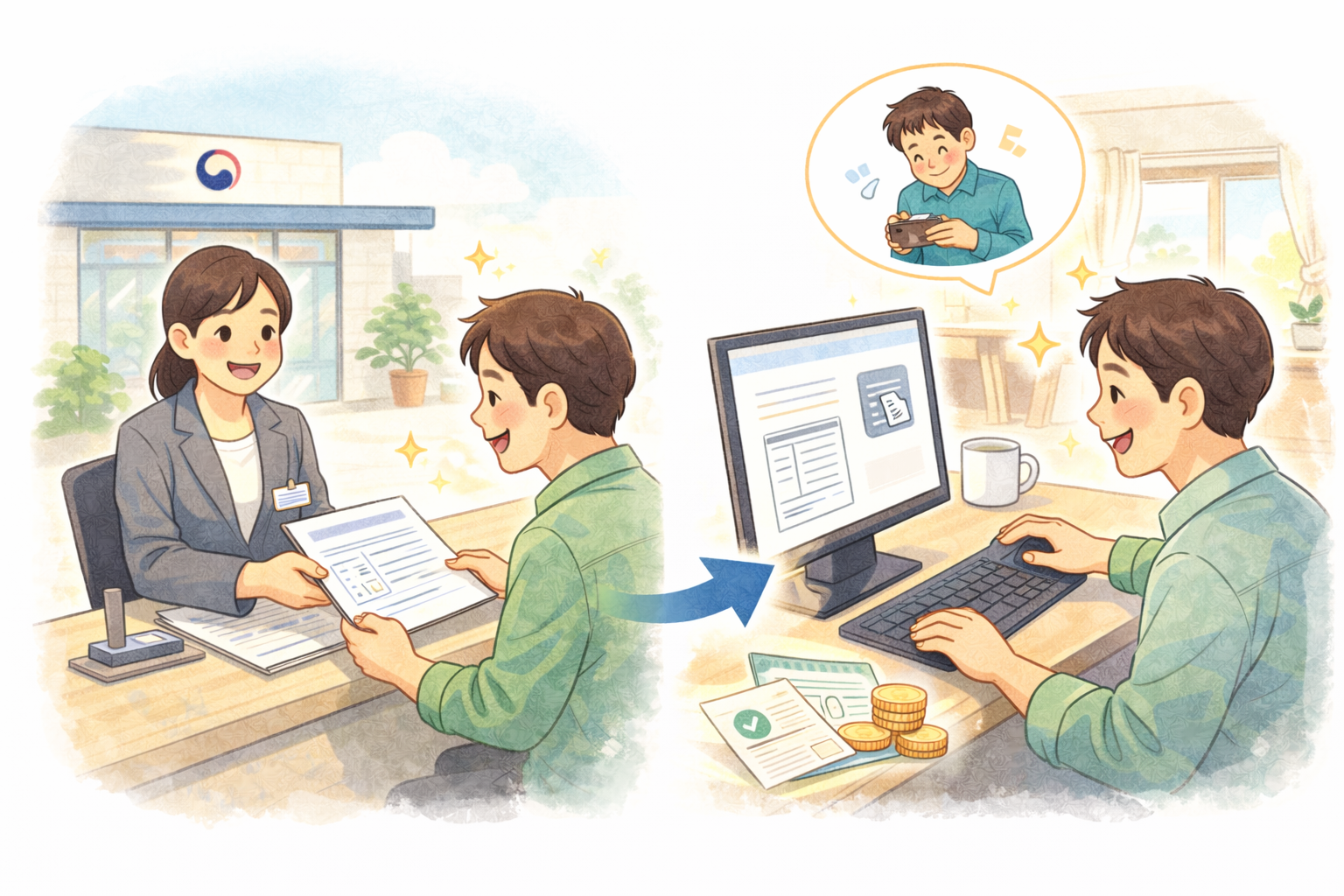 실업급여를 신청한 후 혜택을 받는 사람들의 이미지