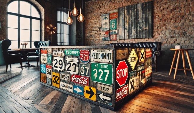 @버려진 도로 표지판을 활용한 인테리어 소품 이미지