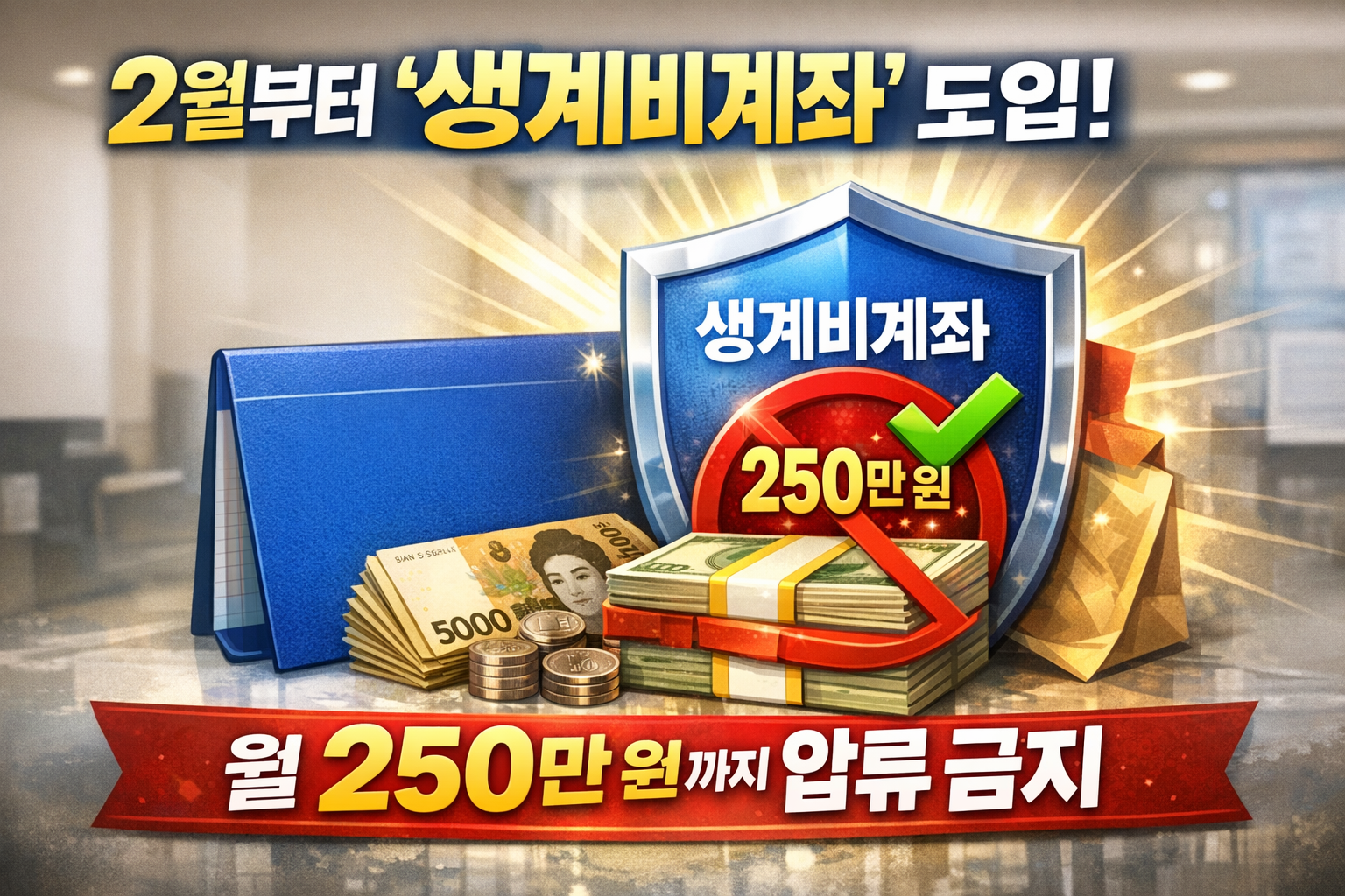 생계비계좌 도입으로 월 250만원까지 압류 금지되는 생활비 보호 제도 안내 이미지