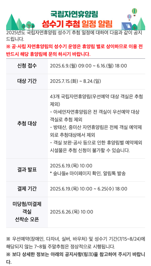 자연휴양림 숲나들e 예약 하는 방법 할인 추첨 정보