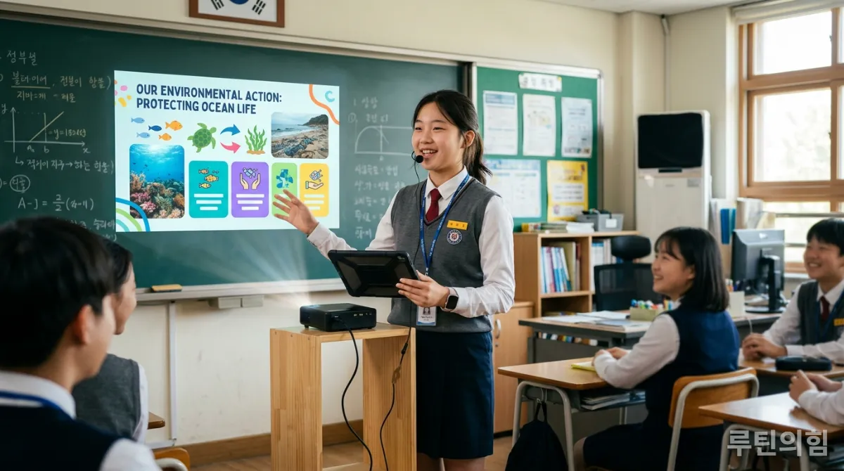 '제시하기(Representing)' 능력을 활용하여 영어 프로젝트를 발표하는 한국 중학생