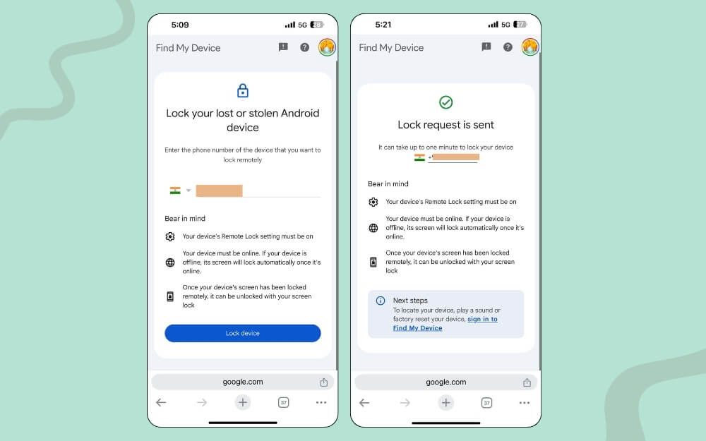 안드로이드 스마트폰이 보안 잠김 상태