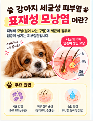 강아지 세균성 피부염 중 표재성 모낭염 특징, 주로 나타나는 부위와 치료법