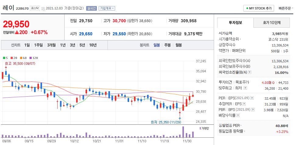 레이 차트(일봉)