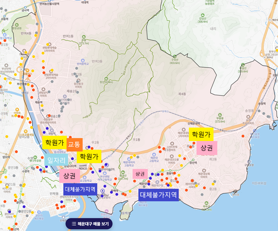 부산시 해운대구 입지지도