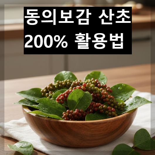 한국 전통 나무 테이블 위에 놓인 신선한 산초 열매