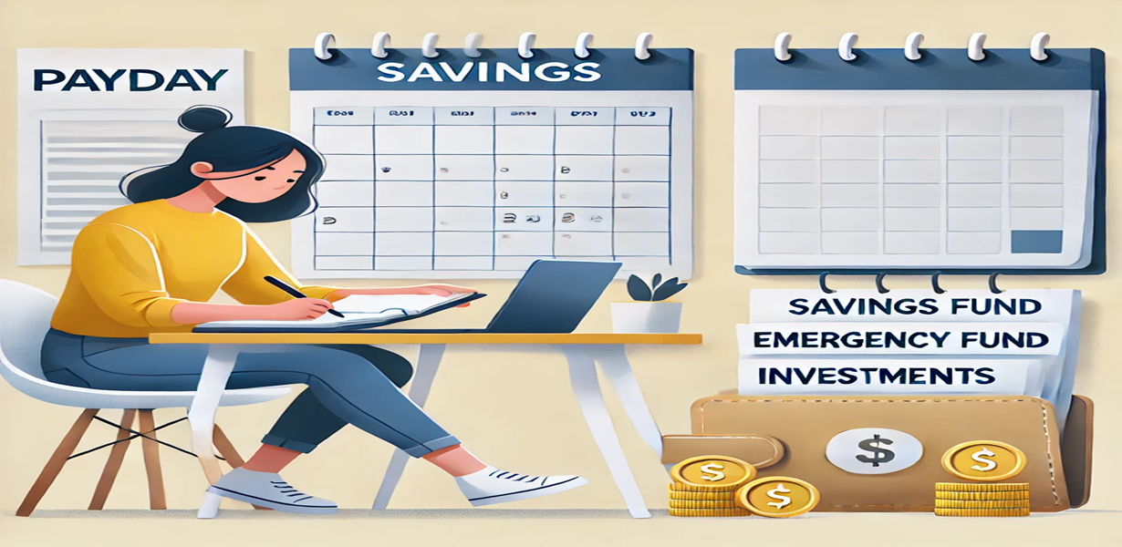 월급과 저축, 소비 계획을 세우는 사회초년생의 모습