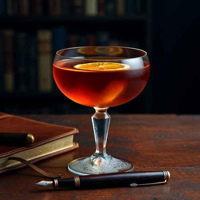 오렌지 필 가니시를 얹은 묵직하고 우아한 토론토 칵테일 완성 사진