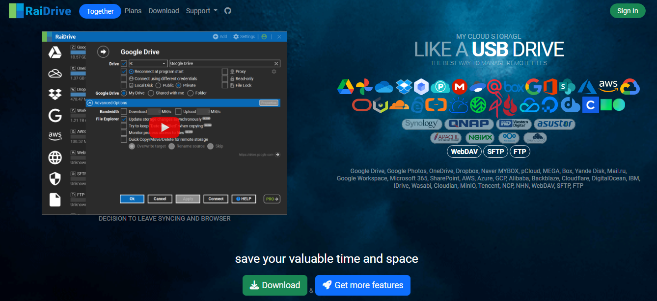 RaiDrive 공식 웹사이트