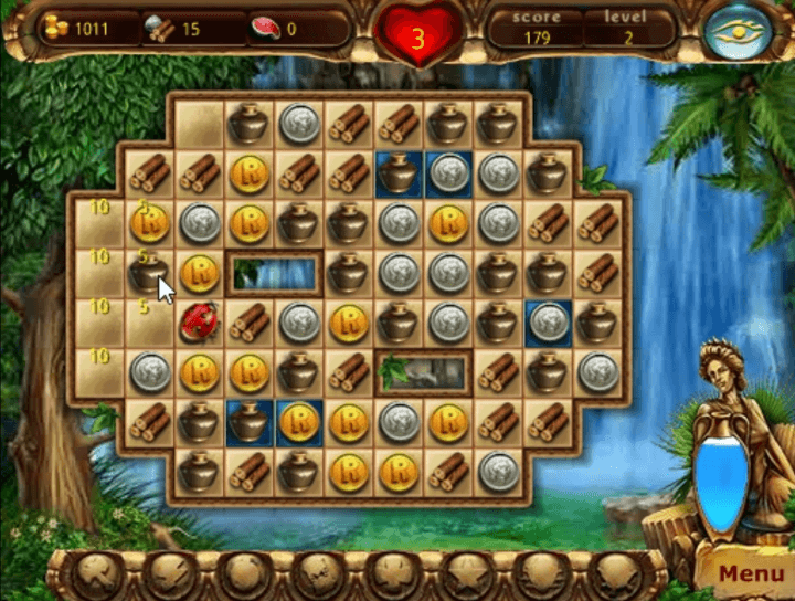 로마-매치-퍼즐-플래시게임-플레이-같은-그림을-3개-이상-매치시켜-점수를-획득하는-화면