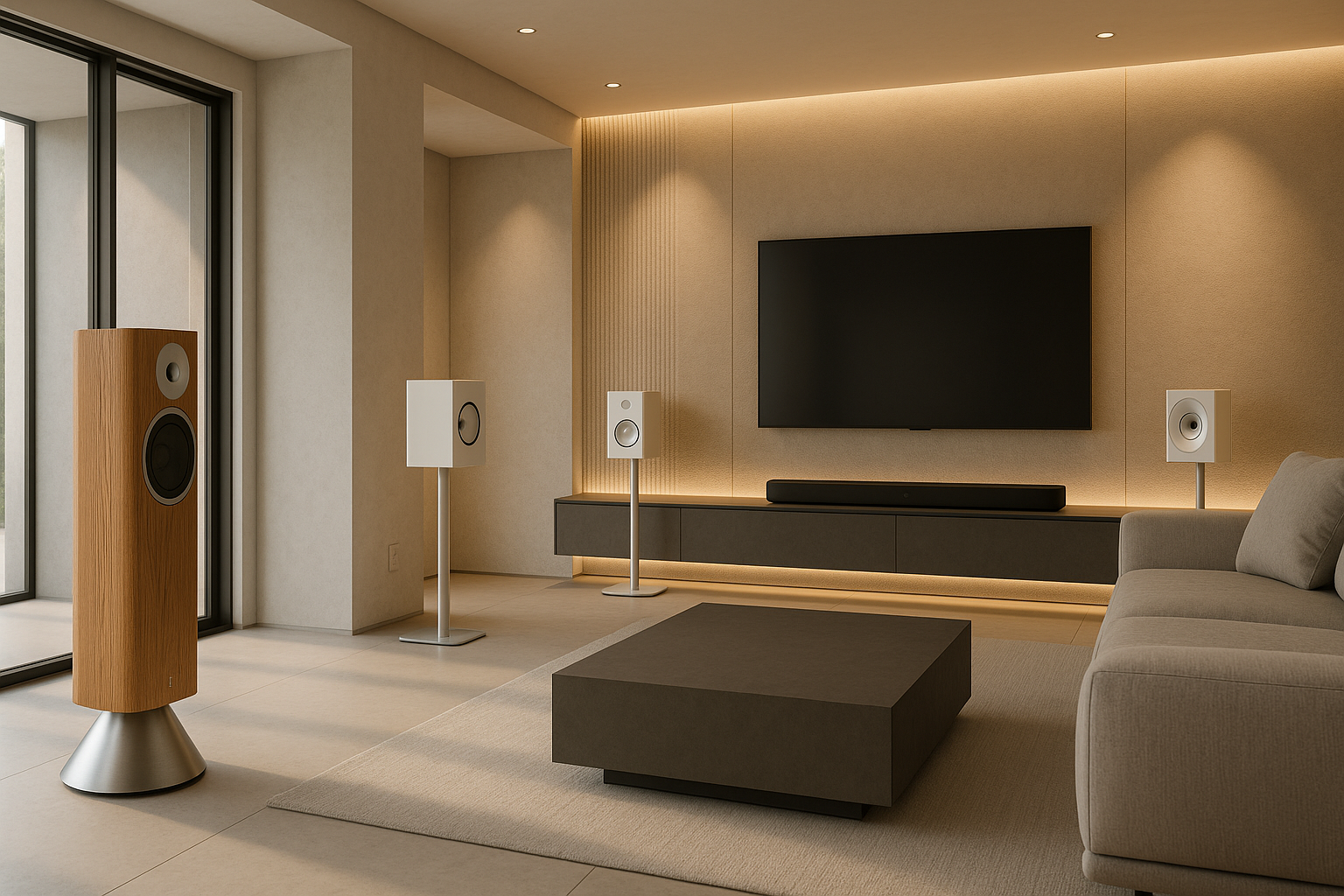 B&O·KEF·Sonos 디자인 언어 비교 커버: 목재·메탈·매트 질감 대비