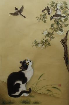 참새를-바라보는-검은-고양이-매화도