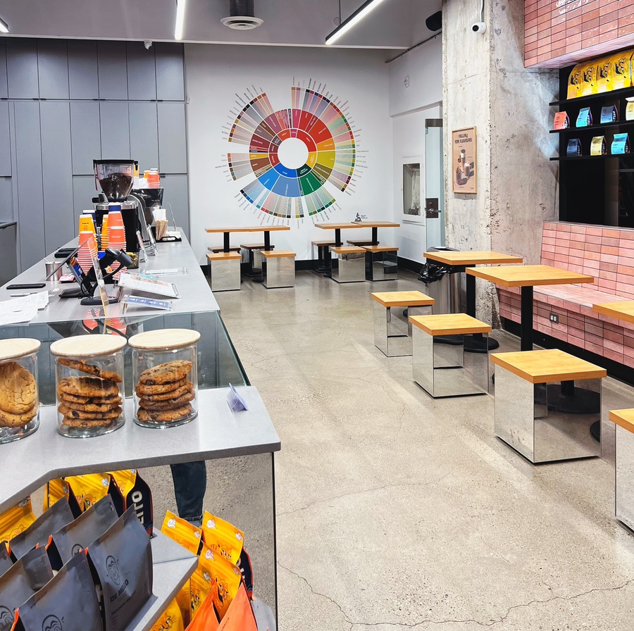 Bright and energetic interior of De Mello Coffee