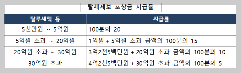 탈세제보 포상금 지급률