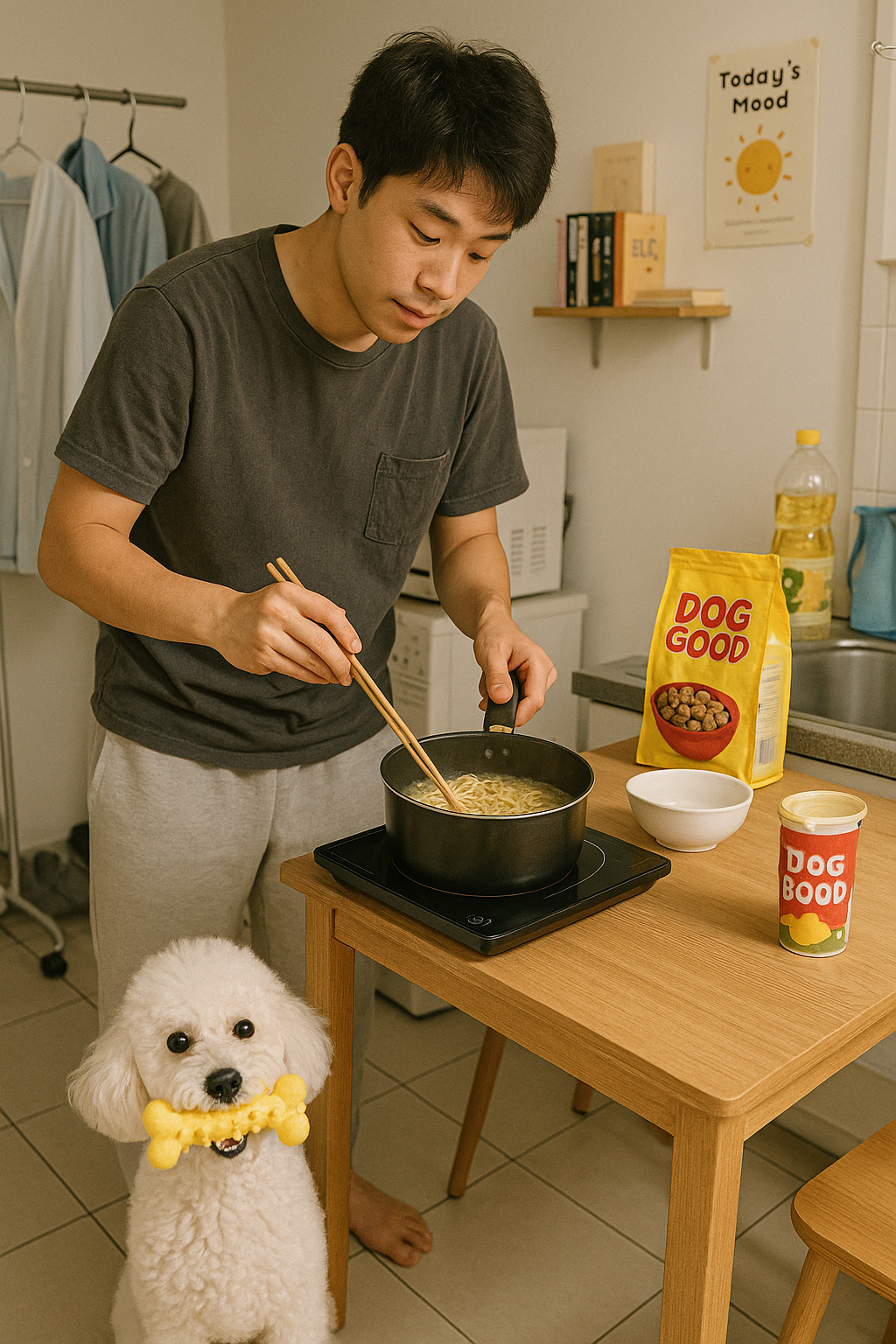 자취생이 입양해온 푸들을 위해 서툰솜씨로 간식만드는 모습