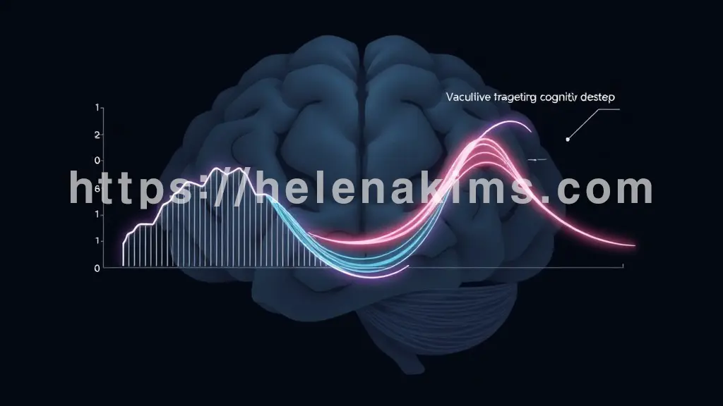 뇌 실루엣을 배경으로, 왼쪽에는 급격히 꺾이며 하강하는 '계단식' 인지 저하 그래프를, 오른쪽에는 완만하게 기울어진 '점진적' 저하 곡선을 시각적으로 대비한 이미지.