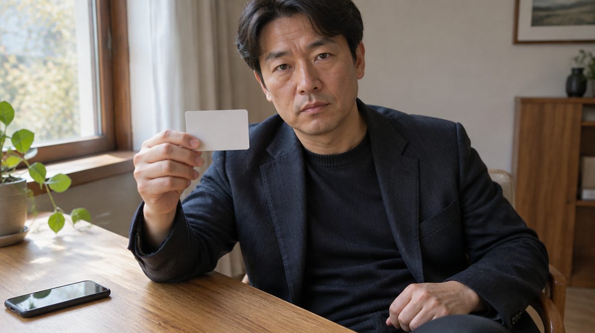 장애인 복지카드를 왼손에 든 편마비 당사자
