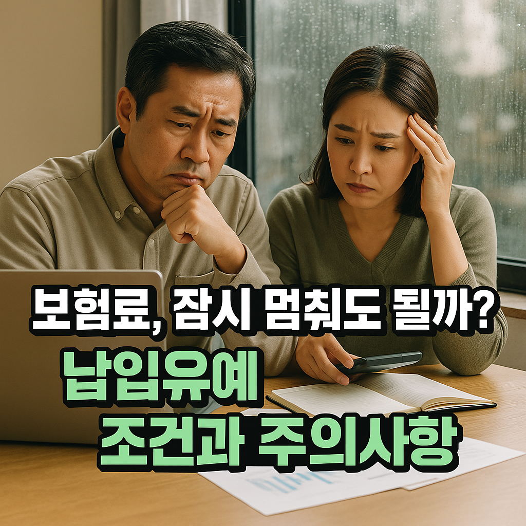 비 오는 날 보험료 납입을 고민하는 부부