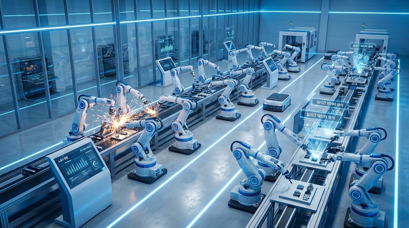 파일명: korea_population_decline_ai_factory_automation_2026.jpg Alt 태그: 한국 생산가능인구 감소 그래프와 스마트팩토리 로봇 자동화 현장 2026년 인구절벽 노동시장 변화