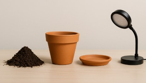 흙, 화분, 받침대, 조명 사진