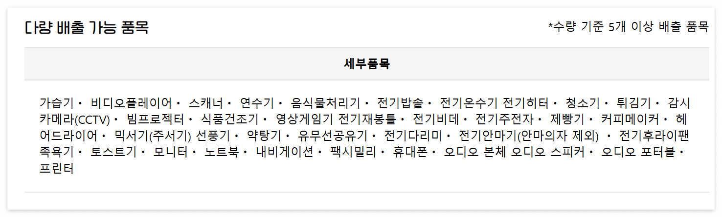 폐가전 다량배출품목