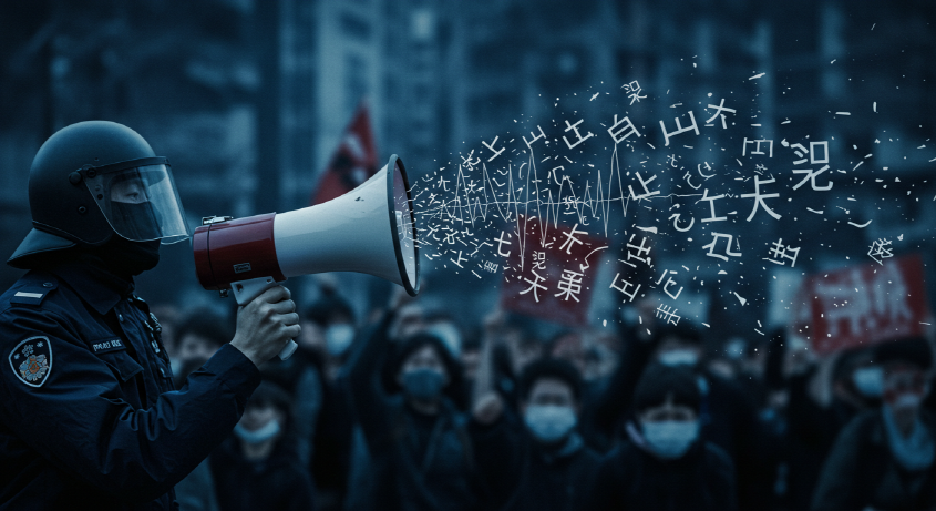 소리가 검열되는 것을 형상화한 이미지