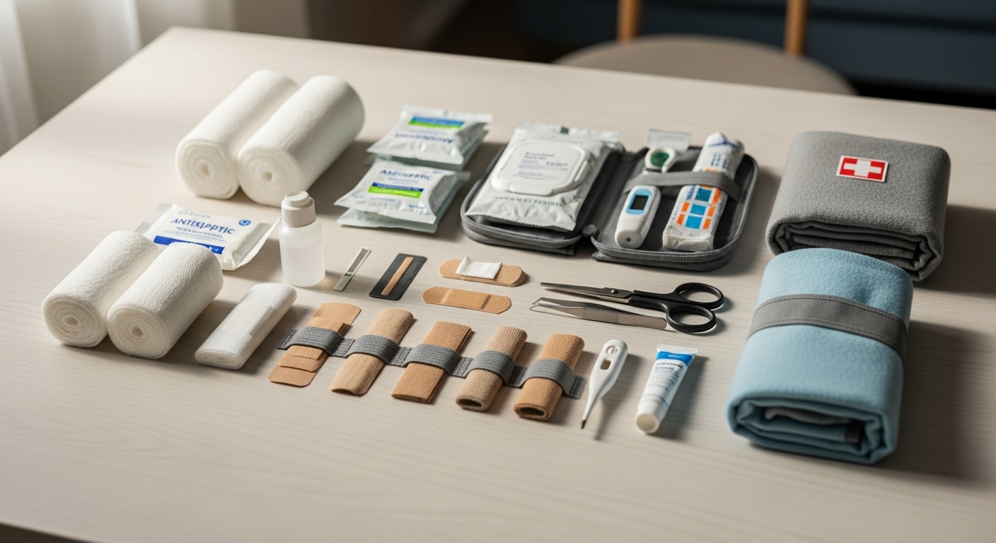 잘 정리된 반려동물용 응급처치 구급함.