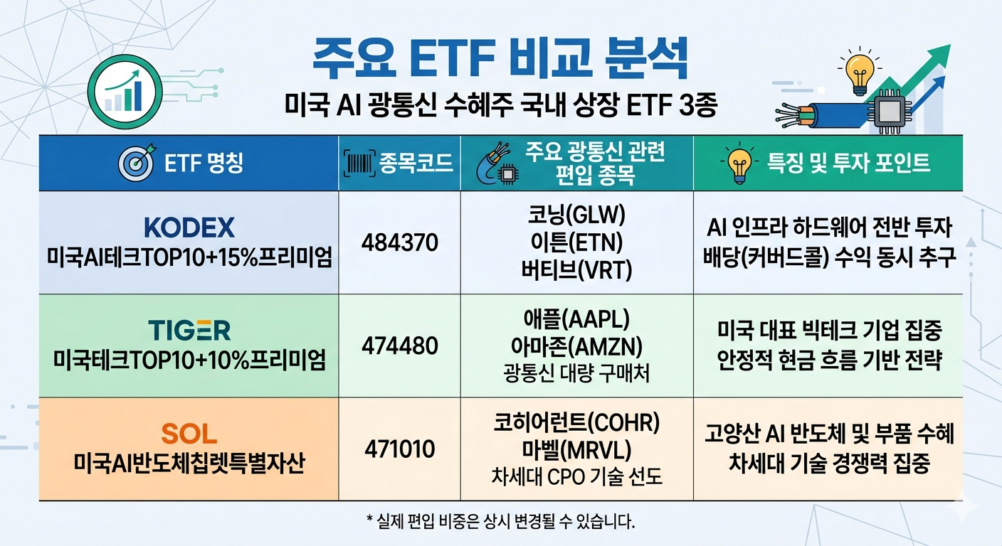 국내 AI광통신 수례주 국내 상장ETF 3종