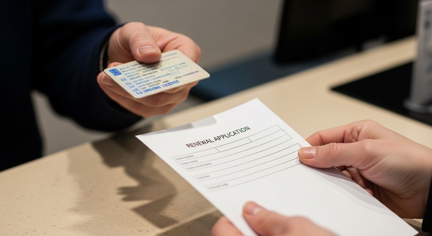 운전면허 갱신 서류를 제출하는 모습 