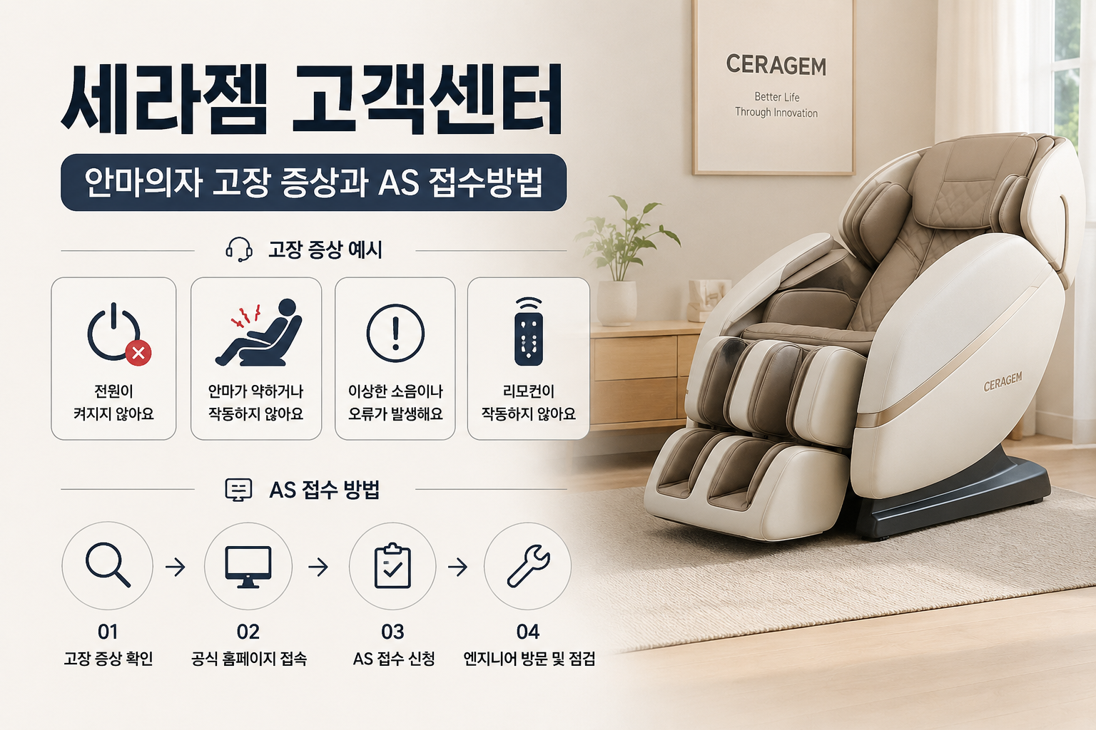 세라젬 고객센터|안마의자 고장 증상과 AS 접수방법