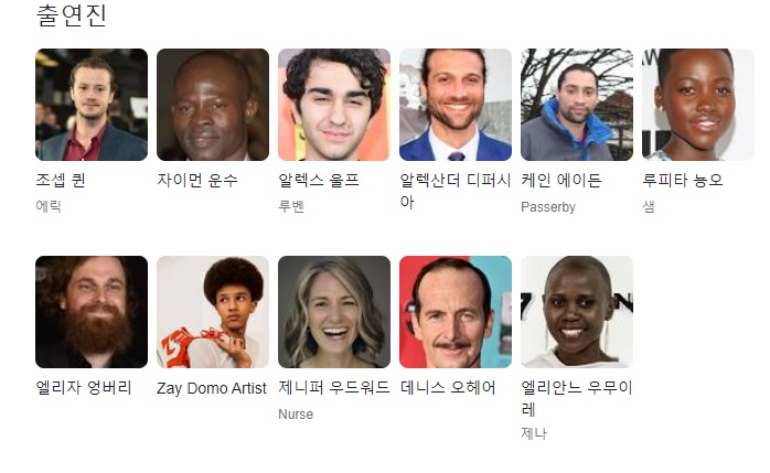콰이어트 플레이스 첫째날 등장인물 출연진