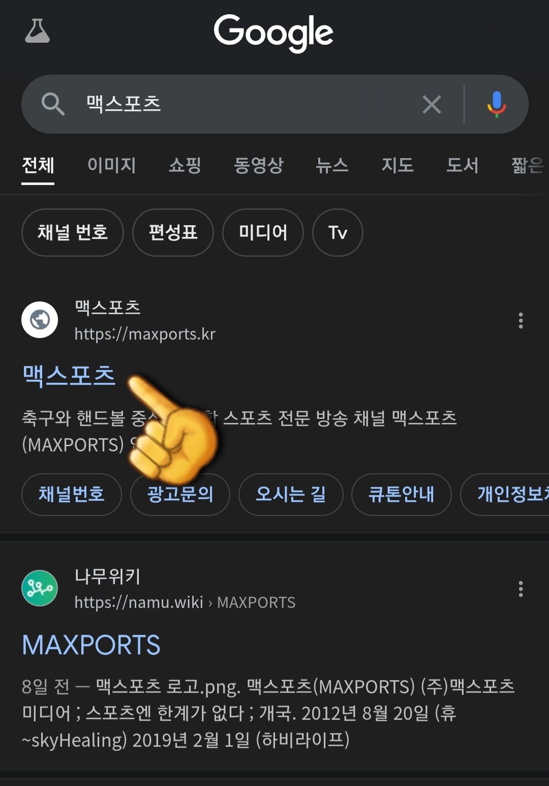 MAXPORTS-편성표-및-채널번호-안내-가장-상단에-있는-맥스포츠-홈페이지-클릭하기