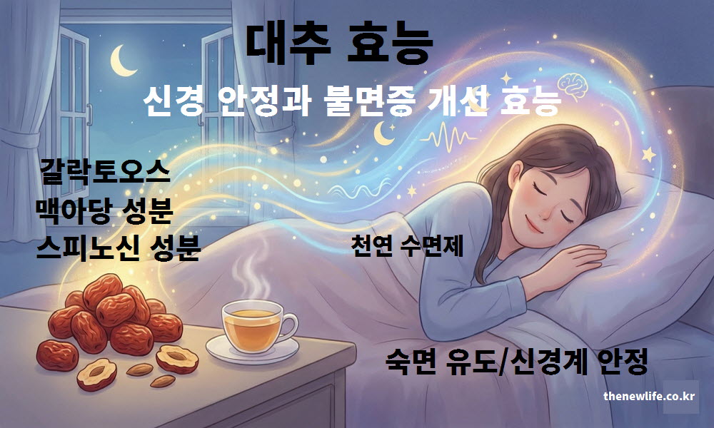 대추 효능의 신경 안정과 불면증을 개선하는 효과를 설명하는 이미지