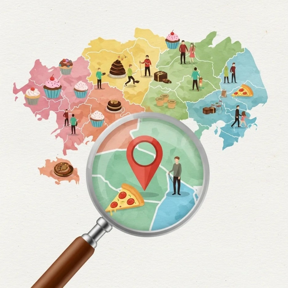 지도를 보며 맛집 위치를 찾는 모습