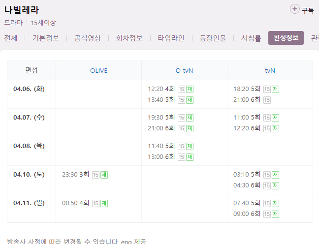 나빌레라 5회 재방송 다시보기 편성표 방송시간 tvN 드라마 회차정보 방송시간 날짜