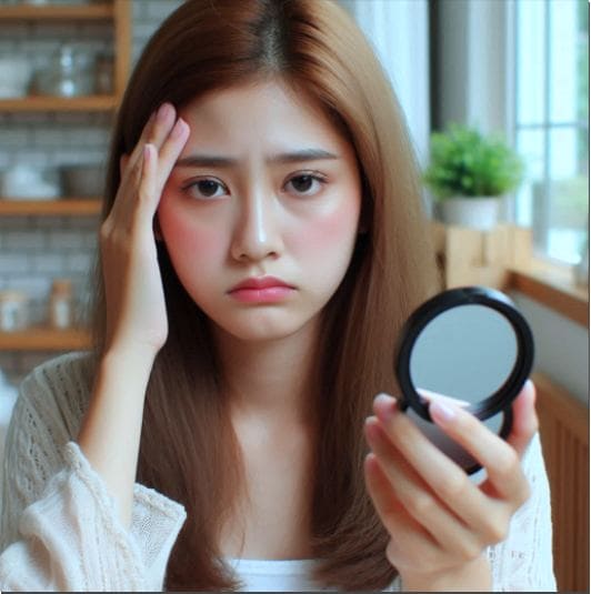 피부가 얇아 붉어진 여성