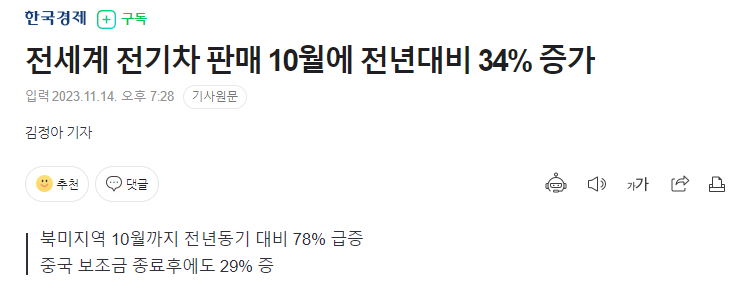 전세계 전기차 판매