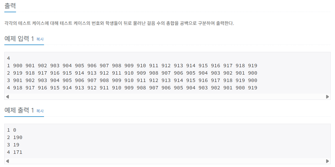 백준 BOJ 10431번 줄세우기 문제 사진2