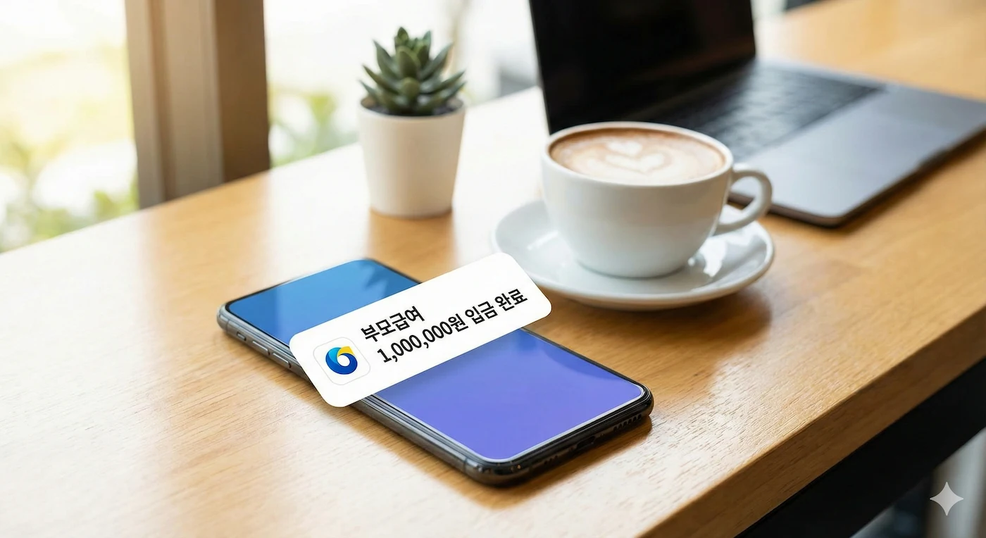 부모급여 통장 입금 확인 내역 스마트폰 화면