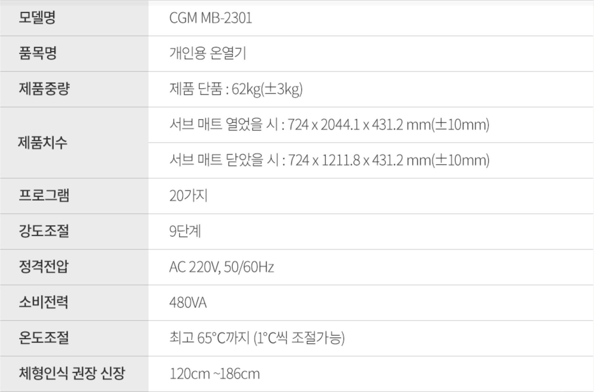 의료기기 마스터 V7의 제품사양1
