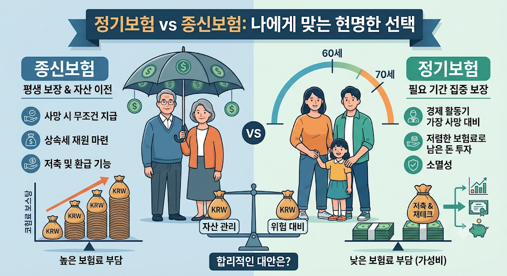 정기보험 종신보험 비교, 보험료 부담 줄이는 합리적인 대안 제시