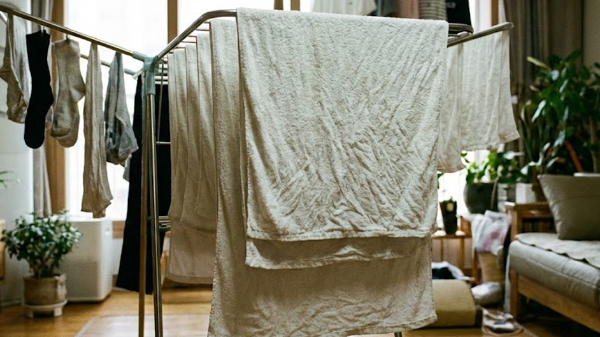 세탁후 빨래 말리는 이미지