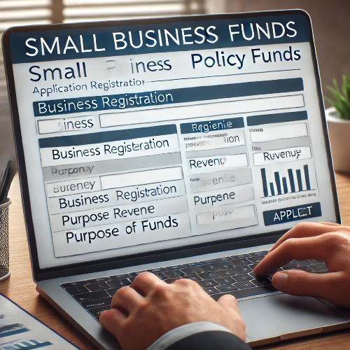 소상공인 정책자금 신청 양식을 보여주는 노트북 화면