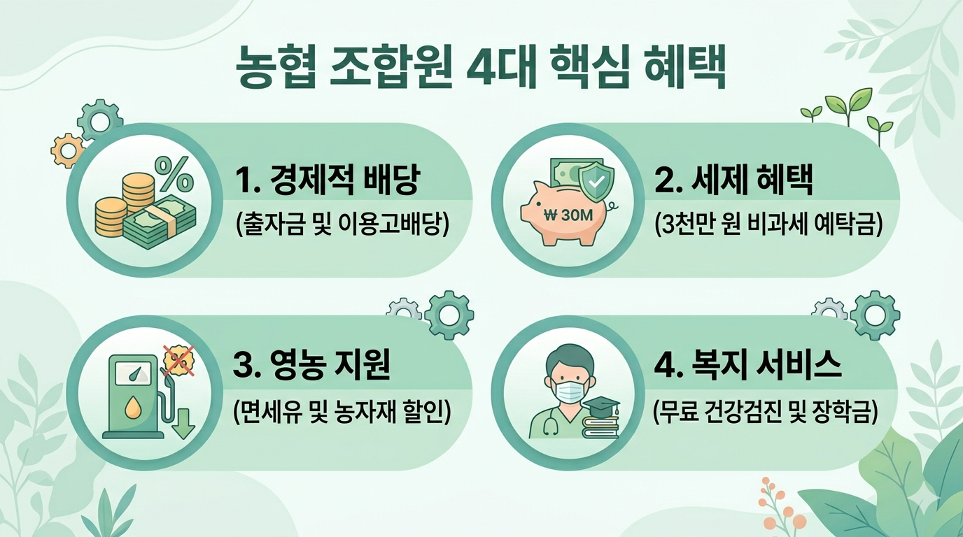 농협 조합원 4대 핵심 혜택 인포그래픽