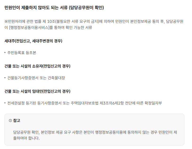 주민등록 통보서비스 신청시 제출하지 않아도 되는 서류