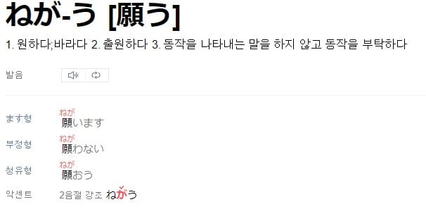 일본어로 부탁하다의 뜻을 가진 단어 설명 그림