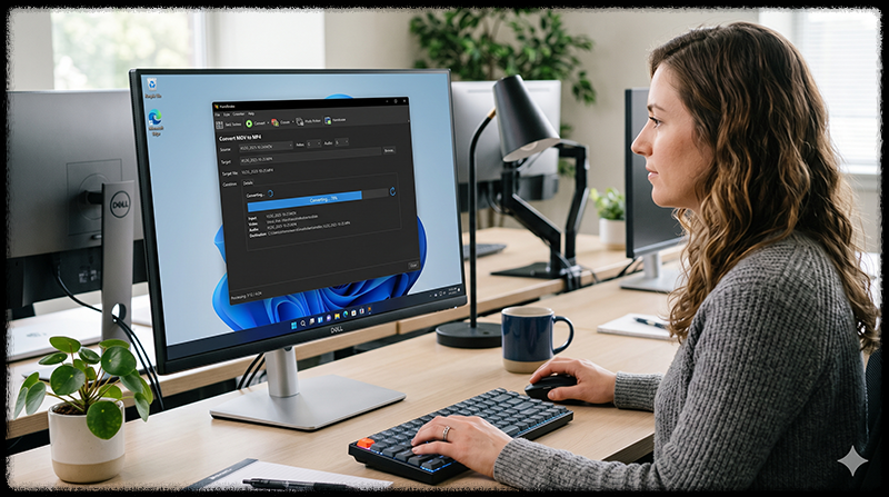 무료 영상 변환 프로그램으로 파일 형식을 변경하는 모습
