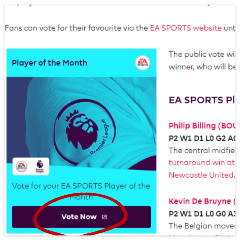 EPL 이달의 선수 투표 방법